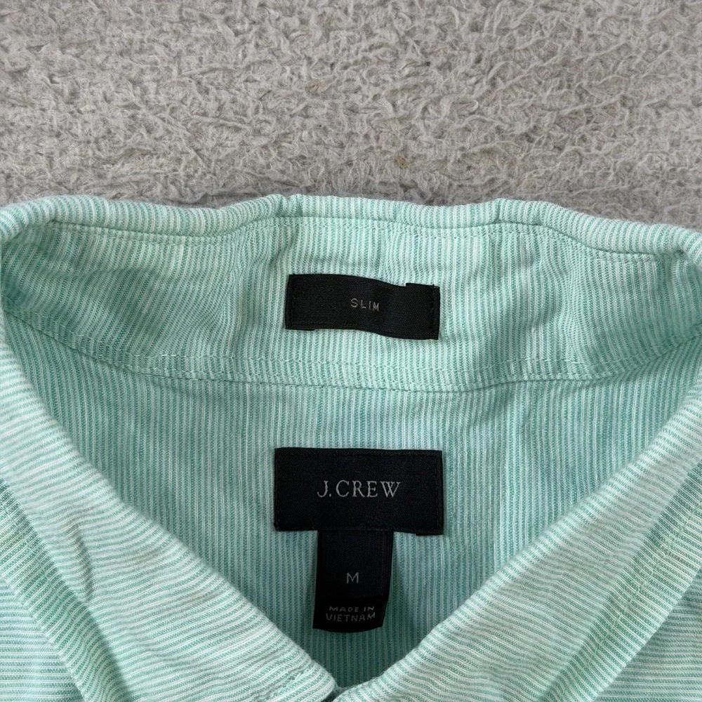 J. Crew Shirt Mens Medium Teal Baird McNutt Irish Linen Blend Button Down Slim